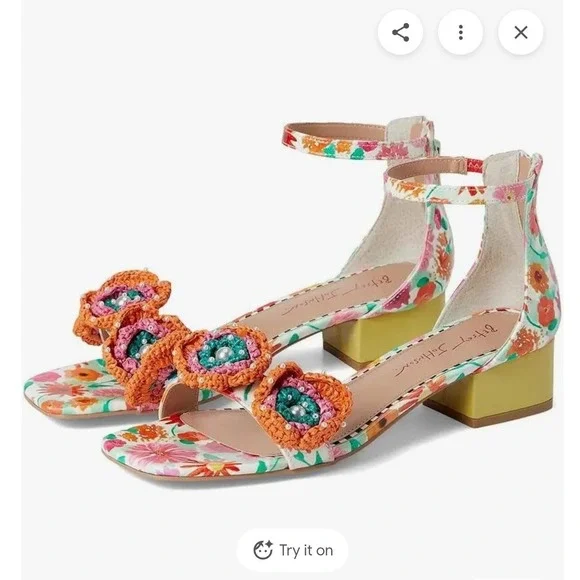 Betsey Johnson Floral Ankle-Strap Sandals with Orange Crochet Flowers - Picture 14 of 14